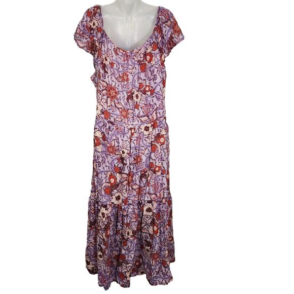 Knox Rose Dress Size XXL Purple Haze Multicolor Midi Short Flutter Sleeve Floral - Picture 2 of 13